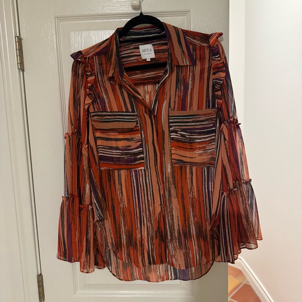 MISA Los Angeles | Marketa Striped Bell Sleeve Top, size Small